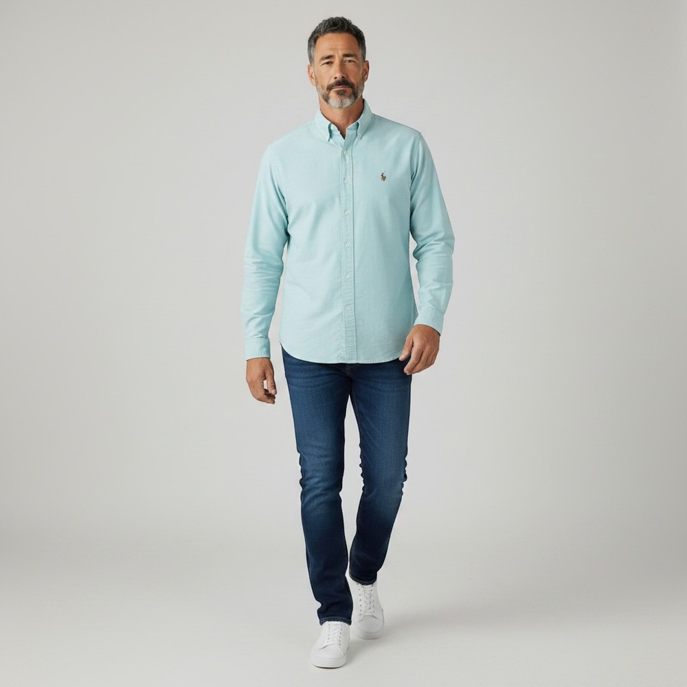Ralph Lauren Button Down Shirt Mens M Blue Classic Fit Oxford Long Sleeve